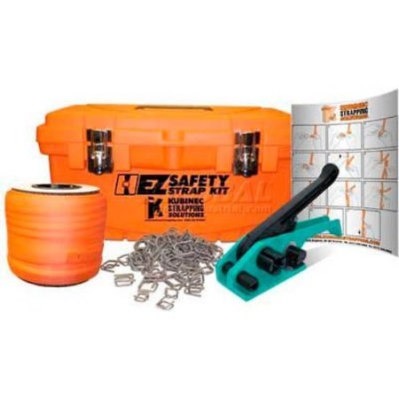 Kubinec Strapping Polyester Kit w/ Ratchet Tool/Buckles & Case, 250'L x 3/4in Strap Width, Orange EZSK-34